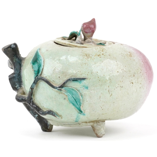 69 - Chinese porcelain incense burner in the form of a peach, 16cm in diameter