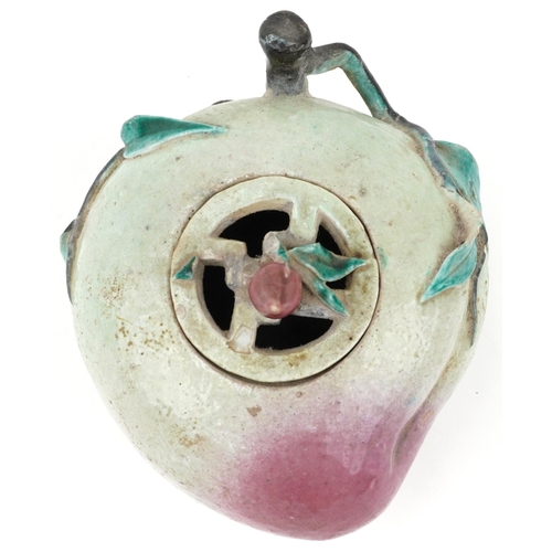 69 - Chinese porcelain incense burner in the form of a peach, 16cm in diameter