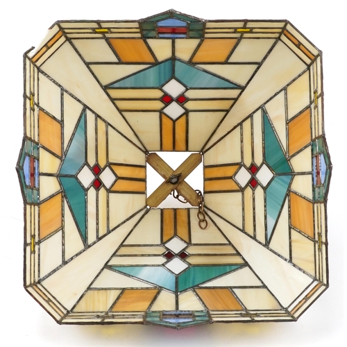 1090 - Large Tiffany design leaded glass hanging light pennant, 38cm H x 46cm W x 46cm D