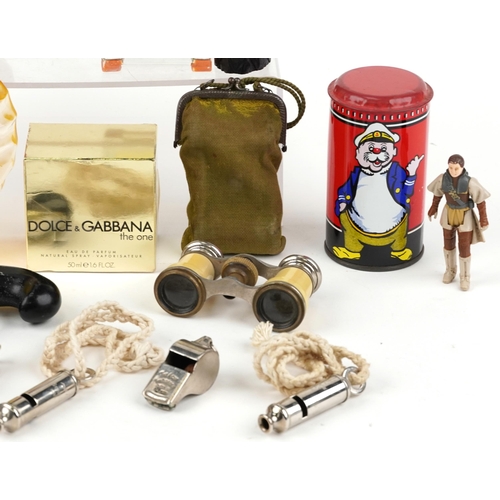 1172 - Sundry items including Dulce & Gabbana and Hermes perfumes, lighters, opera glasses and a Lucite fis... 