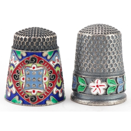 2440 - Two silver and enamel thimbles, each with impressed Russian marks, the largest 2.3cm high, total 19.... 