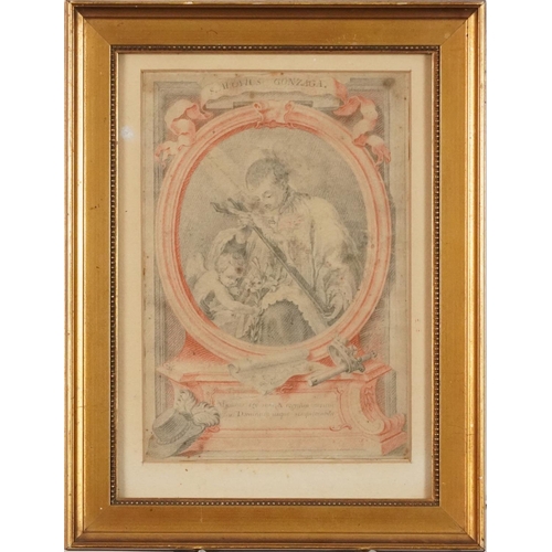 321 - Joaquim Carneiro da Silva - St. Aloysius Gonzaga, pencil and sanguine drawing, gilt framed and glaze... 