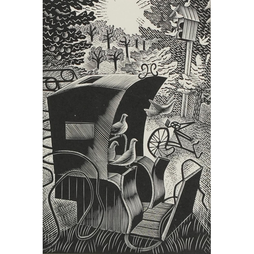 383 - Eric Ravilious - The Hansom Cab and Pigeons 1935 and Train and Aeroplane, two wood engravings, each ... 