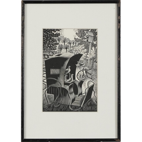 383 - Eric Ravilious - The Hansom Cab and Pigeons 1935 and Train and Aeroplane, two wood engravings, each ... 