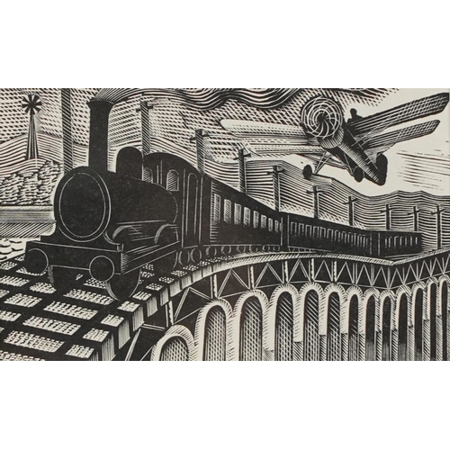 383 - Eric Ravilious - The Hansom Cab and Pigeons 1935 and Train and Aeroplane, two wood engravings, each ... 