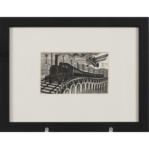 383 - Eric Ravilious - The Hansom Cab and Pigeons 1935 and Train and Aeroplane, two wood engravings, each ... 