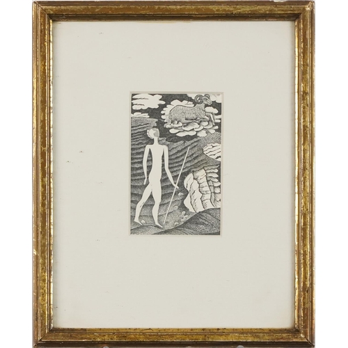 158 - Eric Ravilious - April, wood engraving, mounted and framed and glazed, 10cm x 6.5cm