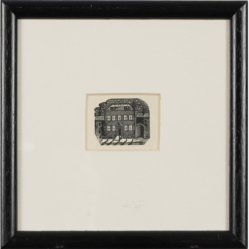 1119 - Eric Ravilious - House, wood cut, Cockerel wood engraving and House and Sunrise wood engraving, each... 