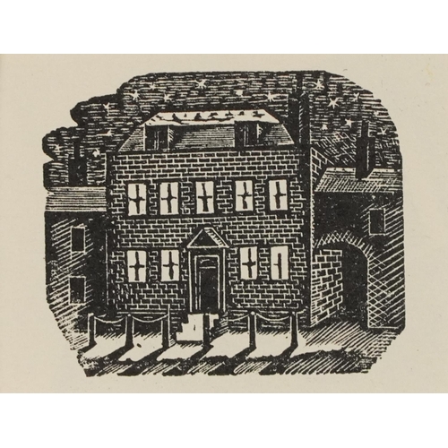 1119 - Eric Ravilious - House, wood cut, Cockerel wood engraving and House and Sunrise wood engraving, each... 