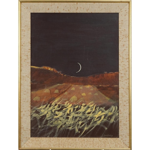 376 - Humphries - Crescent moon, oil on board, contemporary framed, 52cm x 37cm