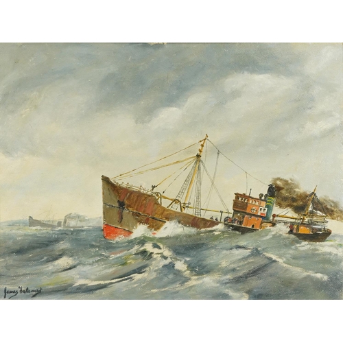 1208 - James Falconer - Fishing trawler, The John Briscoe in rough seas, framed