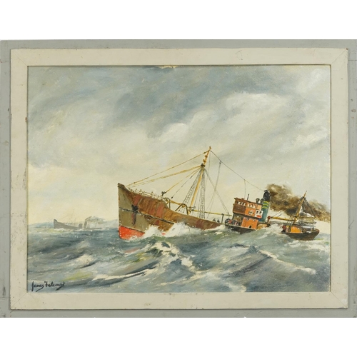 1208 - James Falconer - Fishing trawler, The John Briscoe in rough seas, framed