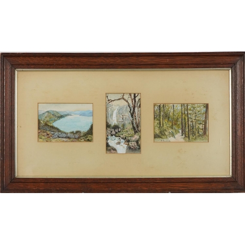 273 - H Marshall - Three miniature watercolours of landscapes including wooded glades and cove, mounted an... 