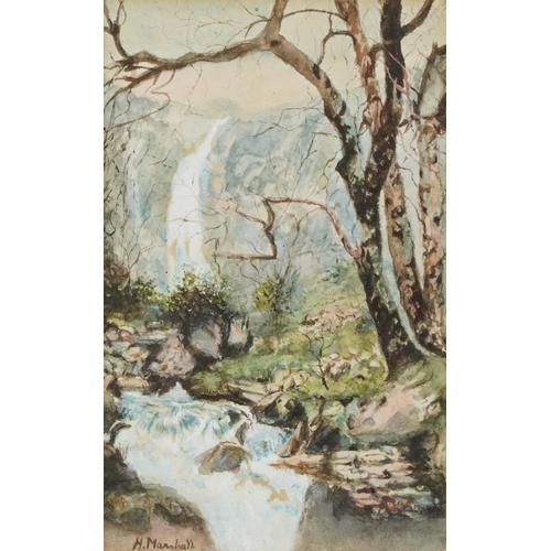 273 - H Marshall - Three miniature watercolours of landscapes including wooded glades and cove, mounted an... 