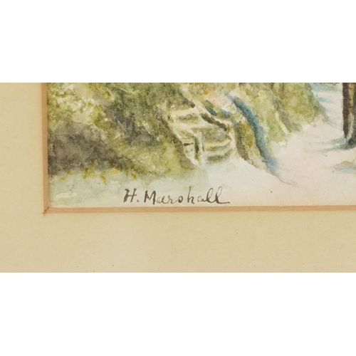 273 - H Marshall - Three miniature watercolours of landscapes including wooded glades and cove, mounted an... 