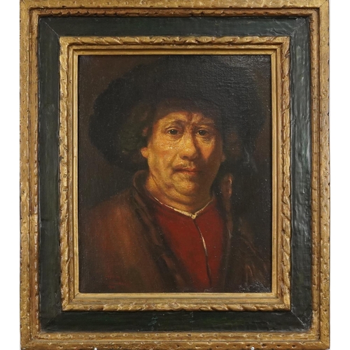 155 - Portrait of Rembrandt, oil on canvas, inscribed Copy by Eugenio Kori 1966, framed, 45cm x 37cm