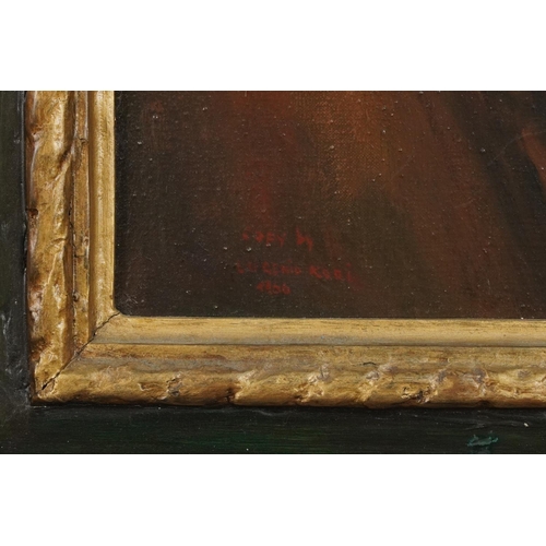 155 - Portrait of Rembrandt, oil on canvas, inscribed Copy by Eugenio Kori 1966, framed, 45cm x 37cm