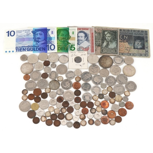 1281 - Netherlands vintage banknotes and coinage, some silver, including a 1929 Queen Wilhelmina two and a ... 