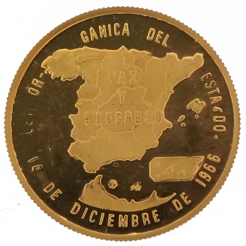 1222 - Francisco Franco 1966 gold coin with certificate, 7.0g