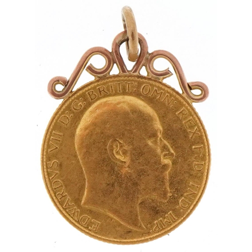 1217 - 1906 Edward VII gold half sovereign with unmarked gold pendant mount, 4.6g