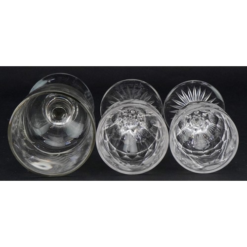 209 - Victorian fern design wine glass together with two vine design glasses with star cut bases, the larg... 