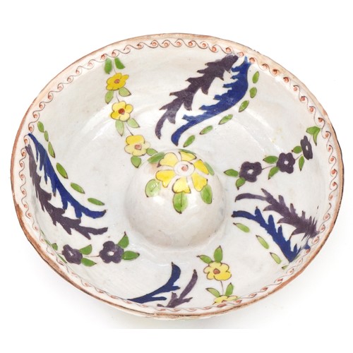 122 - Ottoman Turkish Kütahya lemon squeezer hand painted with flowers, 16cm in diameter