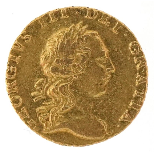 George III 1762 gold quarter guinea, 2.2g