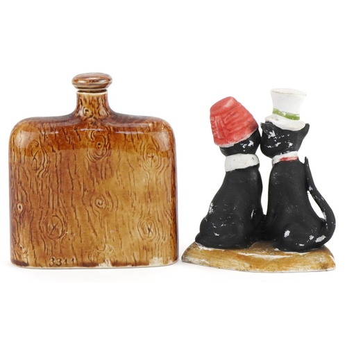 255 - Novelty His Master's Breath bisque whisky flask together with an Archibald Certainly Not Cute black ... 