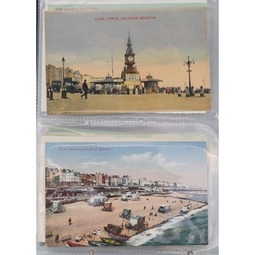 1314 - Album of Brighton postcards including Pier entrance, Brighton Main Road to London, The Old Chain Pie... 