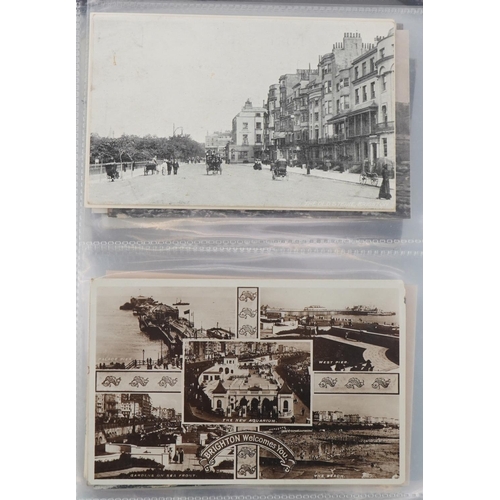 1314 - Album of Brighton postcards including Pier entrance, Brighton Main Road to London, The Old Chain Pie... 