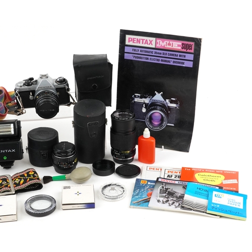 455 - Pentax camera numbered 2539880 with accessories and brochures