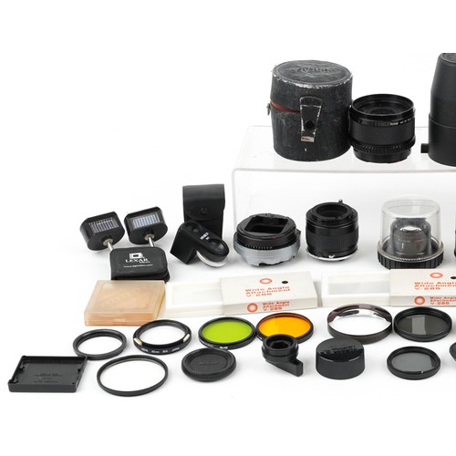 466 - Camera lenses including Nikon Vivitar, Pentax and wide angle lenses and filters