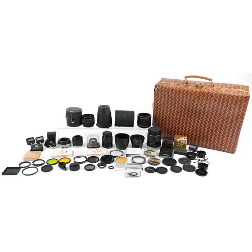 466 - Camera lenses including Nikon Vivitar, Pentax and wide angle lenses and filters