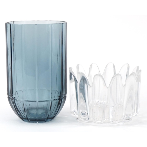 1123 - Two art glass vases a clear example by Orrefors and a smoky example by Hay S & B, the largest 15cm h... 