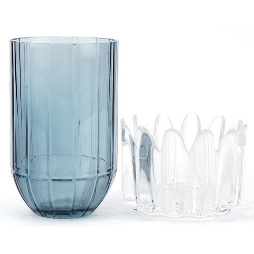 1123 - Two art glass vases a clear example by Orrefors and a smoky example by Hay S & B, the largest 15cm h... 