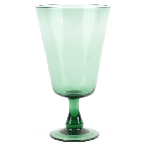 1181 - Large 20th Century hand blown green glass goblet shaped vase, 36cm high