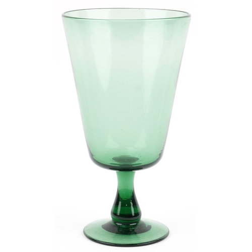 1181 - Large 20th Century hand blown green glass goblet shaped vase, 36cm high