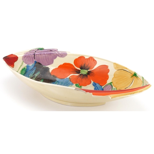 2 - Clarice Cliff Delicia pattern shaped bowl hand painted with colourful flowers, 32cm in diameter