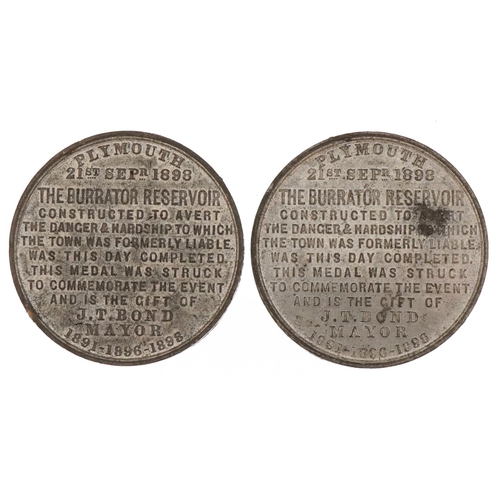 1334 - Two Victorian tokens for the Plymouth The Burrator Reservoir 21st September 1898, a gift from J. T. ... 