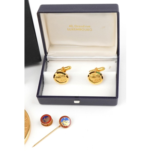 1439 - Football interest Gira a Europa gold plated medallion, boxed FIFA cufflinks, boxed UEFA cufflinks, F... 