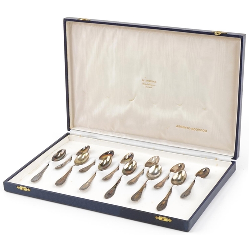 1437A - Football interest set of twelve silver spoons present from the FIGC Italia-Inghilterra Torino 14.6.7... 