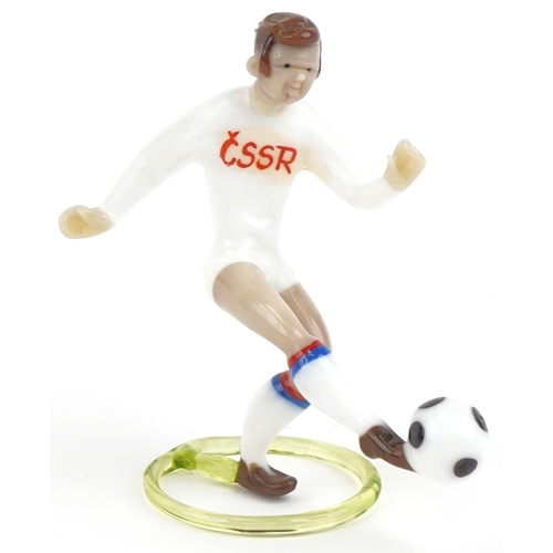 1440 - Football interest boxed glass sculpture of a footballer CSSR-Anglie Mexico 1970 with an associated p... 