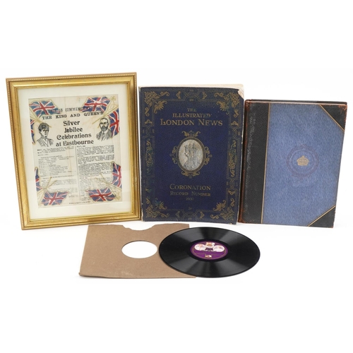 1327 - Commemorative interest Empire Day record, Silver Jubilee Celebrations of Eastbourne framed silk hand... 