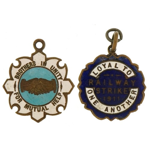 1477 - Railway interest enamel badge for the Railway Strike 1911 together with The Associated Society of Lo... 