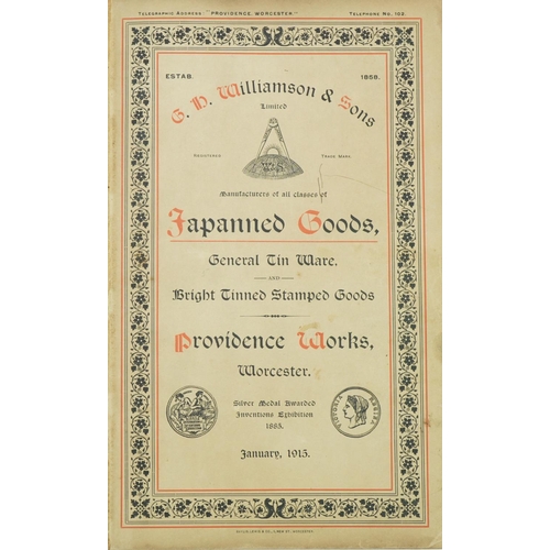 1381 - Catalogue for G B Williamson & Sons, Japanned Goods and General Tin Ware January 1915 with black and... 