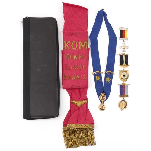 1330 - German Royal Ancient Order of the Buffaloes interest C.O.M Rubin Lodge number 8812 sash along with a... 