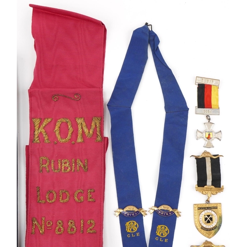 1330 - German Royal Ancient Order of the Buffaloes interest C.O.M Rubin Lodge number 8812 sash along with a... 