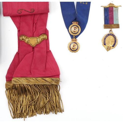 1330 - German Royal Ancient Order of the Buffaloes interest C.O.M Rubin Lodge number 8812 sash along with a... 