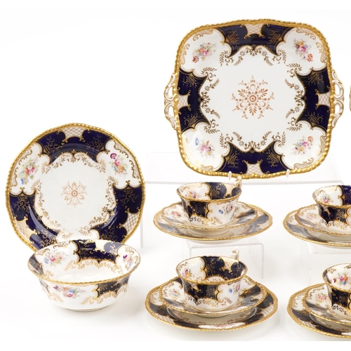 194 - Coalport porcelain tea set hand decorated and gilded with flowers