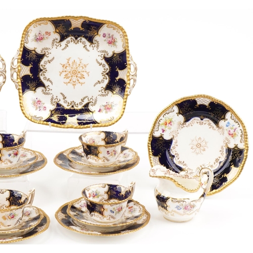 194 - Coalport porcelain tea set hand decorated and gilded with flowers